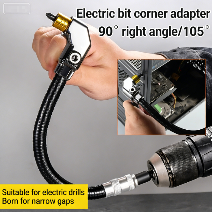 90/105 Degree Flexible Extension Shaft Right-Angle Drill Adapter 6.35mm Hex Magnetic Bit Holder, Multi-angle Offset Adapter  Specifically Engineered for Confined Spaces  Compatible with electric screwdrivers/hand drills