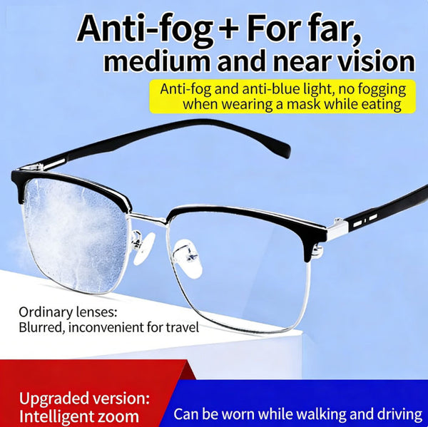 Premium Anti-Fog, Anti-Blue Light  Intelligent Zoom Reading Glasses – High-Definition Progressive Multifocal Lenses with Automatic Adjustment for Distance, Intermediate and Near Vision One Lens, Multiple Uses HD Vision