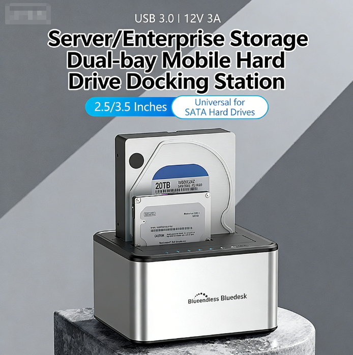 2.5/3.5-inch Universal Dual-Bay Hard Drive Enclosure USB 3.0 Hard Drive Dock Offline Hard Drive Cloning Station 40TB High-Capacity SATA Hard Drive Enclosure External SSD Dock
