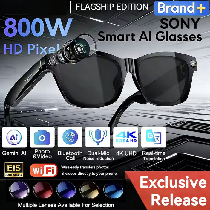 800W HD Camera Glasses BT AI Voice Translate Smart Glasses Voice Call Music Sunglasses 4K Video Recording Sound Record Multiple Lens Options