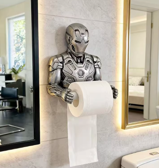 Iron Man Wall-Mounted Toilet Paper Holder – Marvel-Inspired Resin Decor for Bathroom