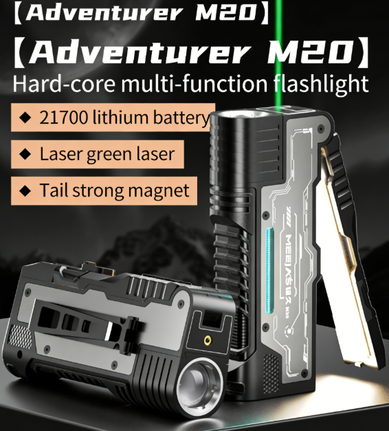 200W White Laser Light Foldable Work Light + Green Laser Torch, Stepless Zoom with Long-range Beam Clip-on with Magnetic Base, Built-in 21700 Lithium Battery for Powerful Light and Ultra-long Battery Life