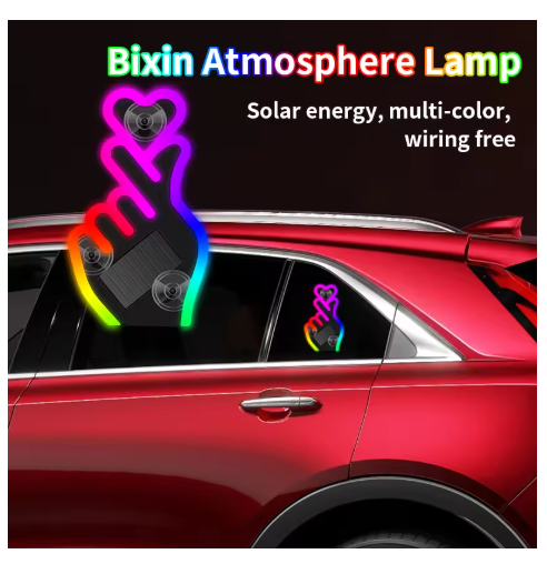 LED Solar-Powered Heart-Shaped Ambient Light | C-Pillar Neon Light for Car Windows | Wireless Motion-Activated Decorative Light | Car Side Window Ambient Light
