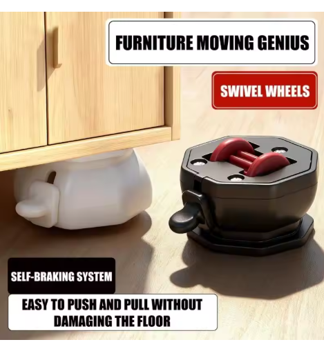 4Pcs Adhesive-backed Swivel Castors with Brakes No Drill Appliance Rollers 360 Degree Rotation Sticky Pulley Appliance Sliders with Brake