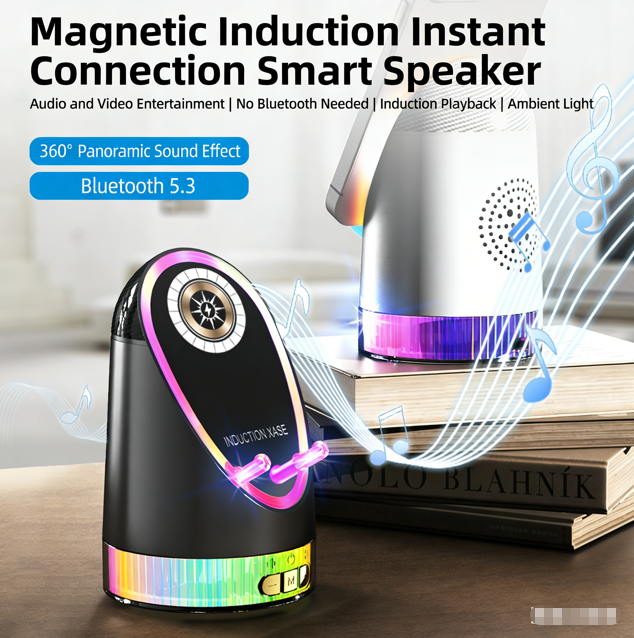 3-in-1 Magnetic Speaker with Wireless Charging Base and Ambient Lighting  360° Surround Sound and Dynamic Multicoloured Light Show – A Complete Transformation of Your Audio Experience