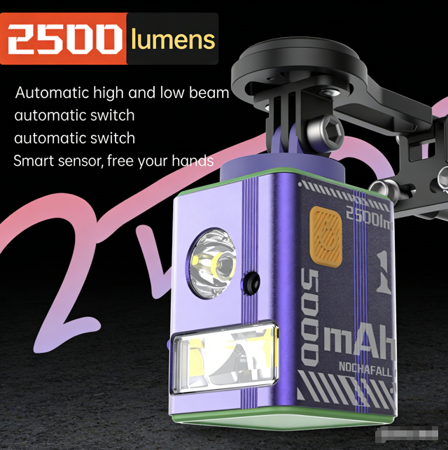 200W Automatic High/Low Beam Smart Sensor Bike Light 2500 lumens | Dual LEDs | Quick-release mount | 5000mAh high-capacity battery | IPX-5 waterproof