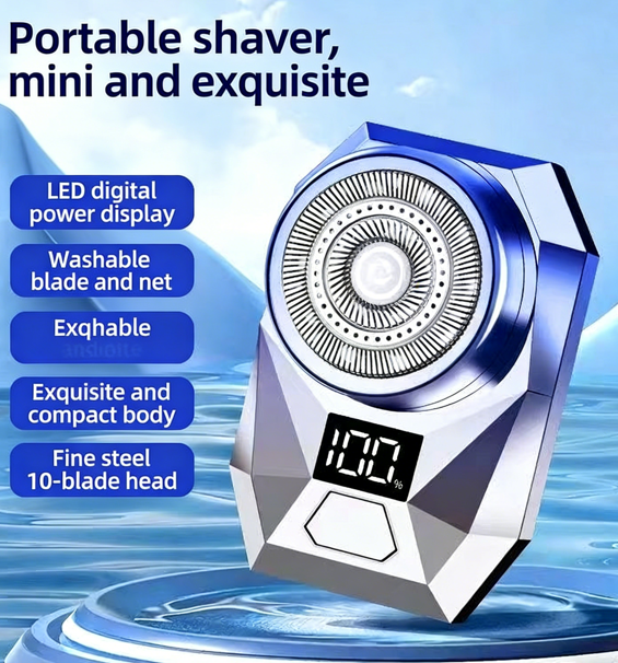MINI Ultra-Compact & Portable Electric Shaver LED Digital Display Diamond Electroplated Design Dual-Ring Blade Net