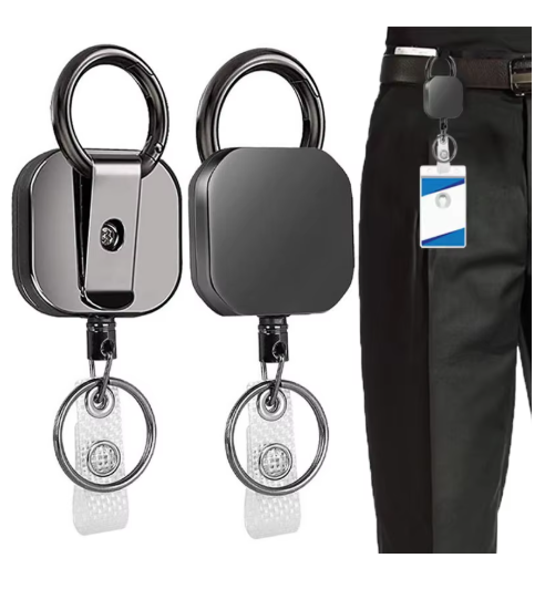 Heavy Duty Retractable Keychain / Badge Reel with Metal Carabiner – Anti-Loss ID Holder & Key Holder for Belt, Bag, or Tool Kit