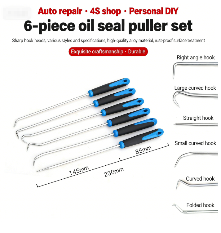6Pcs Mini Hook & Pick Set – Oil Seal Puller & O-Ring Removal Tool for Auto Repair, 4S Shop & DIY