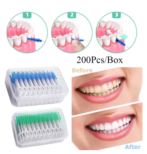 Interdental Silicone Brushes 200 Units Dental Toothpicks Brush Between Teeth With Thread Oral Cleaning Tools