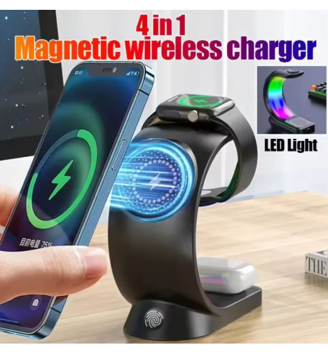 4 in 1 Magnetic Wireless Charger Touch Night 30W Desktop Phone Charging For Magsafe iPhone17 16 15 14 13 12 and other Android Phone Apple Watch 10-2 SE Airpods