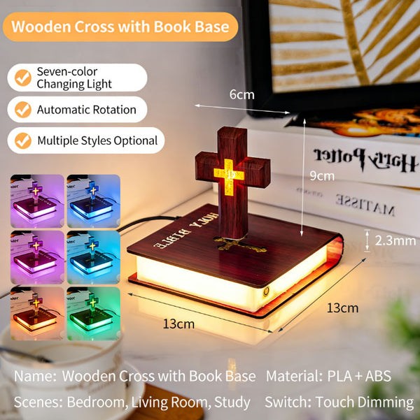 Cutting-edge magnetic levitation technology: Artistic cross ornament | Floating and rotating multicoloured mood light | Available in rosewood finish or iridescent cross