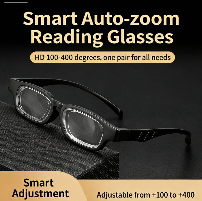 Smart Auto-Focus Reading Glasses Adjustable from +100 to +400 dioptres Lightweight and durable TR90 material Blue light protection Classic unisex design