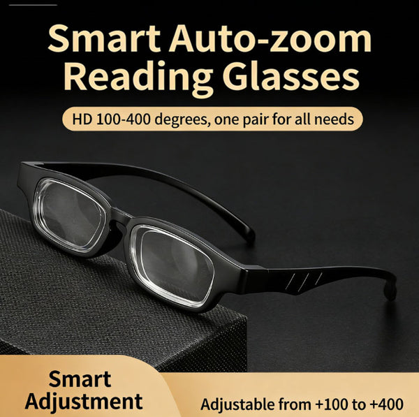 Smart Auto-Focus Reading Glasses Adjustable from +100 to +400 dioptres Lightweight and durable TR90 material Blue light protection Classic unisex design