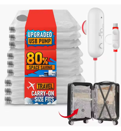 6-12Pack USB Electric Vacuum Storage Bags Save Space Travel Light Vacuum Compression Power Pump with Lightweight Travel Bag