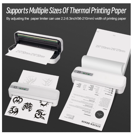 NETUM Portable A4 Thermal Printer Wireless Bluetooth connectivity | Ink-free thermal technology | Multi-device printing from mobile phones and computers | A must-have for home, office and education
