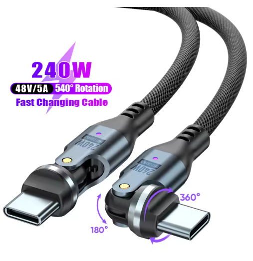 PD240W Ultra-Fast Charging 540° Rotating Dual-Port USB-C Cable | Supports charging for mobiles, laptops and tablets + CarPlay data transfer