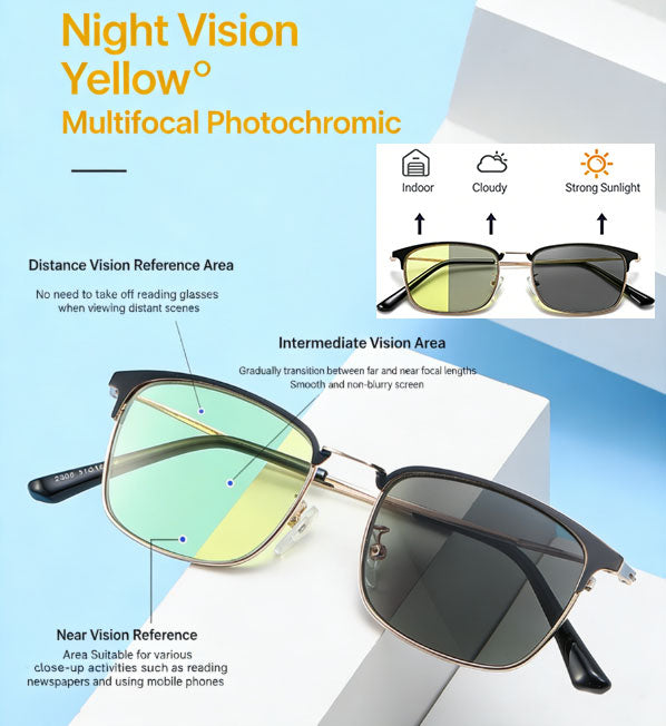 Smart Multifocal Night Vision Photochromic Blue Light Blocking Reading Glasses 4-in-1 Protection: Night Vision,Anti-glare · Photochromic · Blue Light Blocking · Multifocal