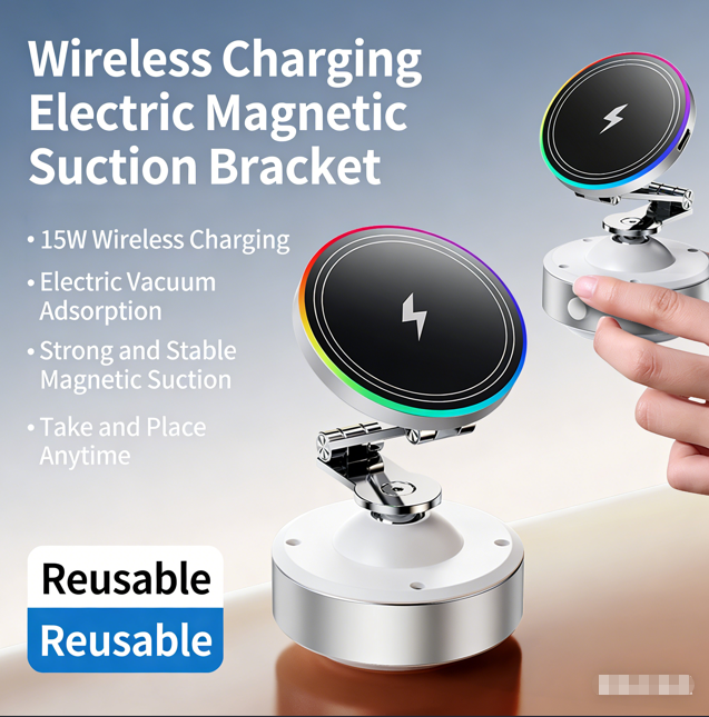 2026 New Electric Magnetic Mount | 15W Wireless Fast Charging + Fully Automatic Vacuum Suction + Smart Air Pressure Compensation| Three-Axis Flexible Rotation | Compatible with Apple and Android