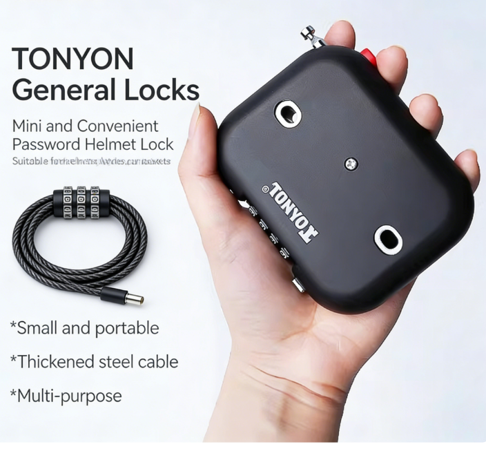 Portable combination lock, helmet lock, bicycle lock, motorcycle anti-theft lock, e-bike lock, suitcase lock, rucksack lock, 4-digit combination alloy steel cable lock, waterproof and rust-proof, keyless