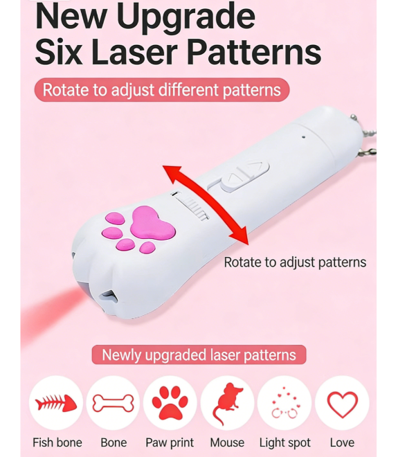 New Upgrade 6-in-1 Pattern USB Rechargeable Cat Laser Toy – Rotating Projection with Eye Protection & Keychain Design