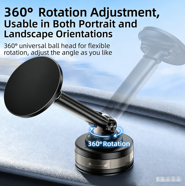 360° Rotating Vacuum Magnetic Phone Long Holder | Extendable Car Navigation Mount | Strong Magnetic Attachment Resists Bumps | Universal Fit, Adhesive-Free and Mark-Free