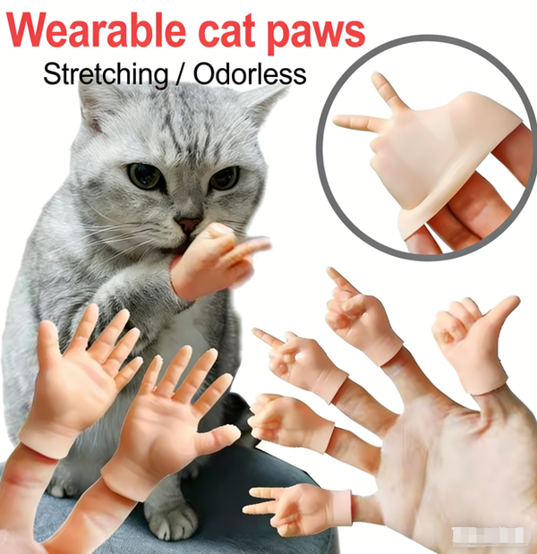 Kitty Sign Gloves | Stretchable, Fun Finger Covers – 5Pcs Set | The Ultimate Pet Interaction and Photo Prop | Prank Toy – Highly Elastic Middle Finger Glove Set [Scissors + Fist + Middle Finger + Index Finger + Thumb]