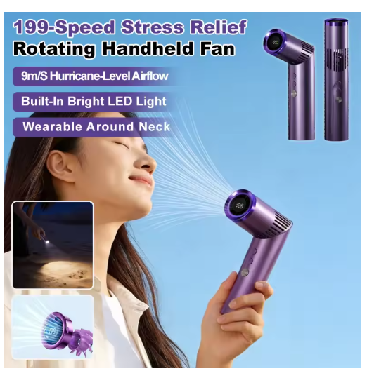 New Foldable Lipstick Fan Flashlight Ultra Premium Edition LED Display 199 Speed Settings 10-Hour Battery Life 3000mAh Battery Foldable & Stand-Up Design