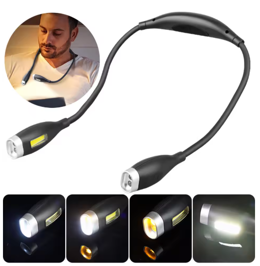 LED Neck Reading Light Bendable Arms Reading Lamp Adjustable Brightness Rechargeable for Night Running Walking Knitting Camping