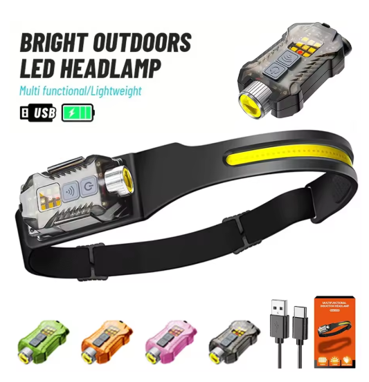 2-in-1 Smart Motion-Activated Headlamp and Detachable Flashlight 230° Wide-Angle Lighting 9 Modes Red and Blue Warning Flashes Powerful Magnetic Mount IP65 Dust and Water Resistance