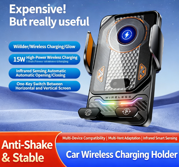 New Dual-Motor In-Car Wireless Charging Mount | Infrared Sensor for Automatic Opening/Closing | 15W Fast Charging | One-Touch Landscape/Portrait Rotation