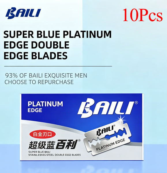 10Pcs BAILI Super Blue Platinum Double-Edged Blades Imported from Sweden Stainless Steel with Platinum Coating