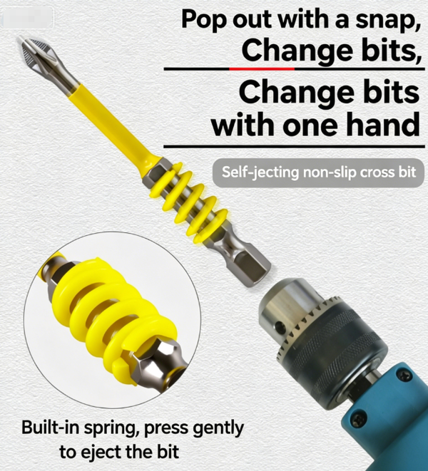 4Pcs Spring-Loaded Non-Slip Strong-Magnet Self-Retracting Bit Set with 1/4" Hex Shank - Crosshead Bits - High-Hardness Alloy Steel