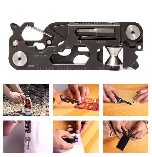 19-in-1 Multifunctional EDC Unboxing Repairs Tool Card | Portable Folding Mini Pocket Tool | Camping Bottle Opener, Wrench, and Card Knife