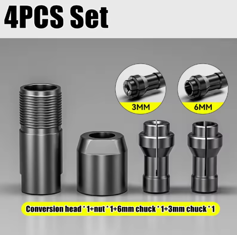 4Pcs Set Angle Grinder Modified Adapter to Straight Grinder Chuck 3mm 6mm For 100-type Angle Grinder M10 Thread grinding polishing cuttin