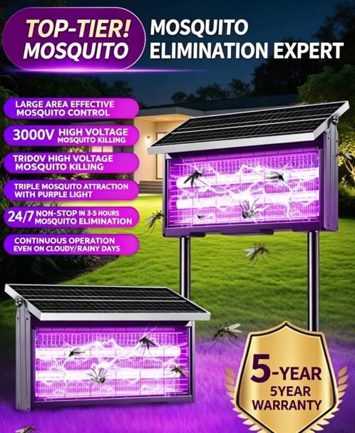 New Solar-Powered Outdoor Large Mosquito Killer | Fly Killer for Gardens and Farms | 3500V High-Voltage Grid + Triple-Tube Mosquito Attractor | Zero Electricity Costs, Waterproof, and Lightning-Proof
