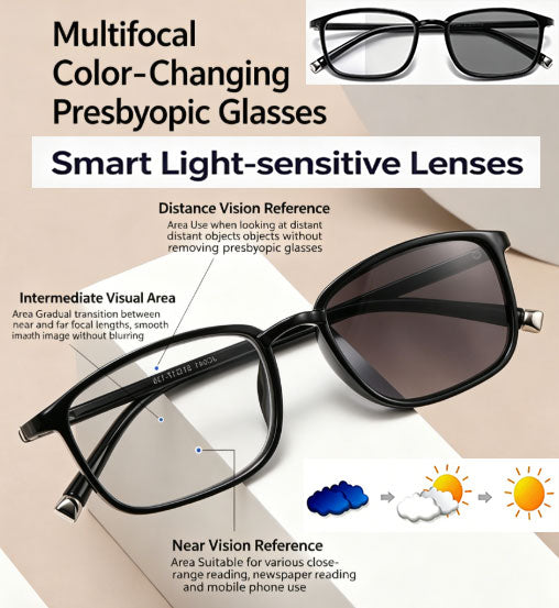 Multi-Focus Photochromic Blue Light Blocking Reading Glasses | Smart Photochromic Bifocals | Ultra-Lightweight 18.8g Reading Glasses for Seniors