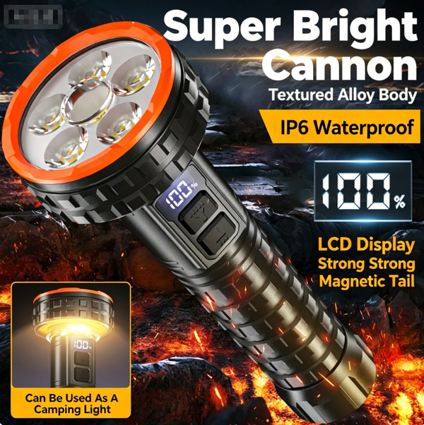 300W 6-Core P50 White Laser High-Intensity Long-Range Spotlight Handheld Wide-Beam IP67 Waterproof Flashlight with Built-in 4000mAh 21700 Battery Underwater Flashlight