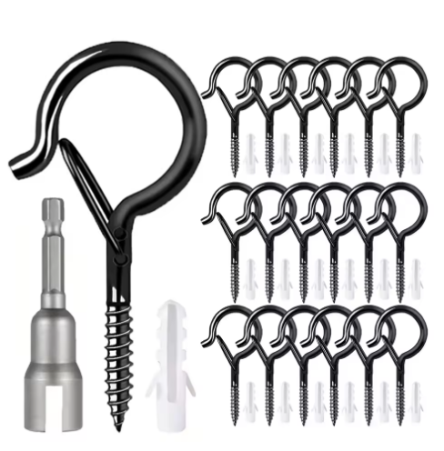 20/40Pcs Q-Shaped Nail Hooks Hanger Hooks with Safety Buckle,Windproof Screw Hooks for Hanging Outdoor String Lights,Ceiling Hooks Plants,Christmas Lights