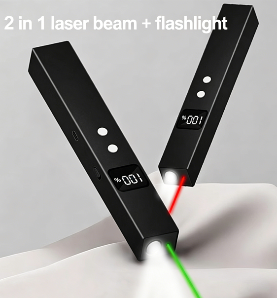 2-in-1 Flashlight with 5000m Red/Green Laser Pointer | 5000m Type-C Rechargeable Laser with Digital Battery Display Perfect for presentations, construction sites, and outdoor use