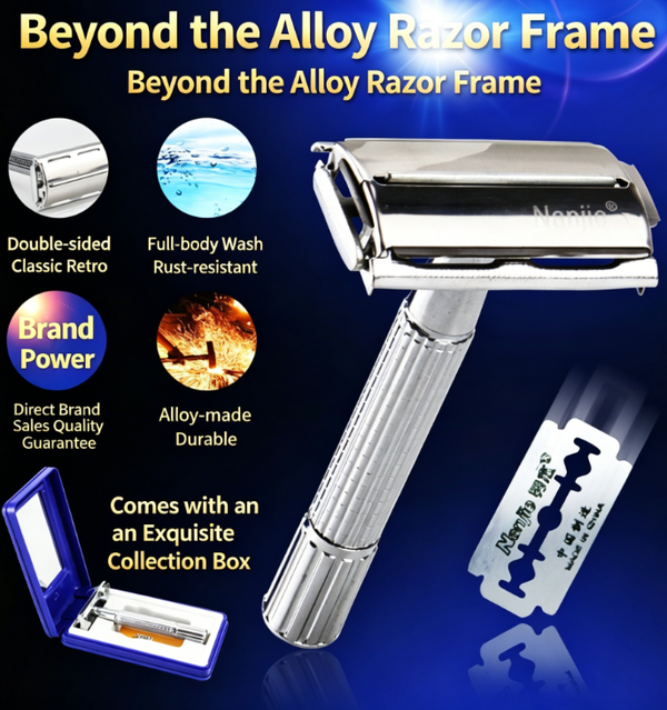 Classic Men's All-Metal Retro Double-Edged Manual Razor Set with 10/20/50 Replacement Blades