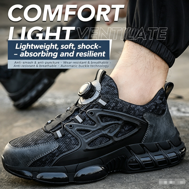 Lightweight Impact- and Puncture-Resistant Safety Shoes | Knit Breathability + Rotating Buckle + Kevlar Midsole | Men's Safety Shoes That Don't Tire Your Feet | Large Sizes 39-48