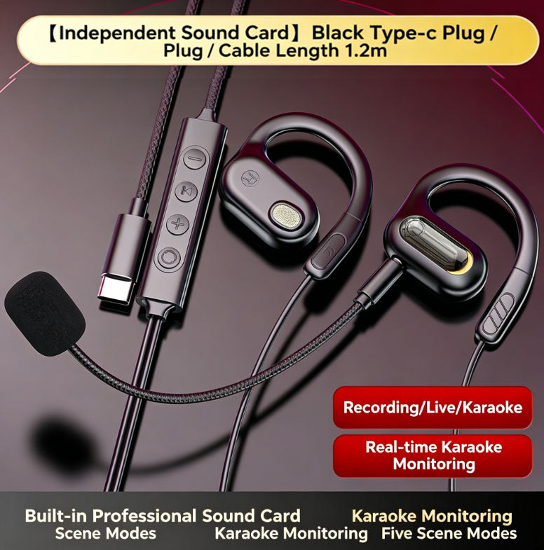 Business Wired Earhook Headphones with a Detachable Microphone Type-C/USB/3.5mm Surround Sound, High-definition Call Quality, and Noise-Canceling Capabilities