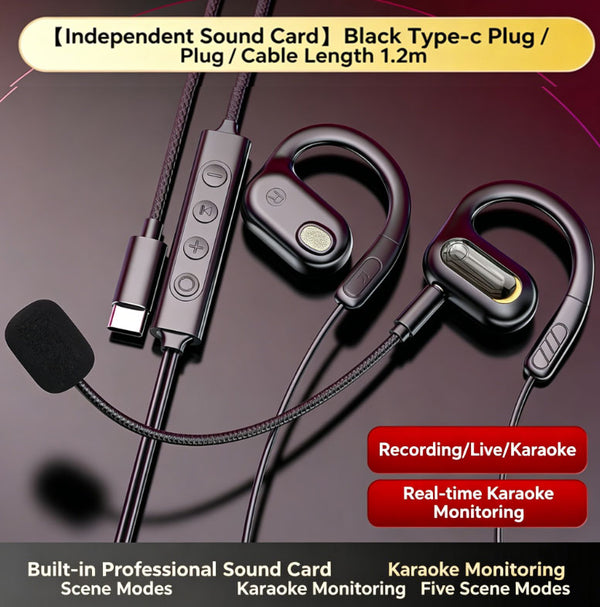 Business Wired Earhook Headphones with a Detachable Microphone Type-C/USB/3.5mm Surround Sound, High-definition Call Quality, and Noise-Canceling Capabilities