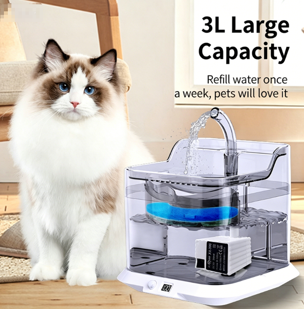 3L Automatic Sensing Cycle Smart Pet Water Fountain Wireless 30-Day Ultra-Long Battery Life Triple Filtration System Ultra-Quiet