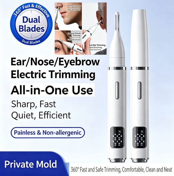 Unisex 3-in-1 Electric LED Display Nose Hair Trimmer | One-Button Grooming for Ear Hair, Nose Hair and Eyebrows | Dual-Blade Head + Type-C Fast Charging | Pain-Free, Tug-Free, Washable Trimmer