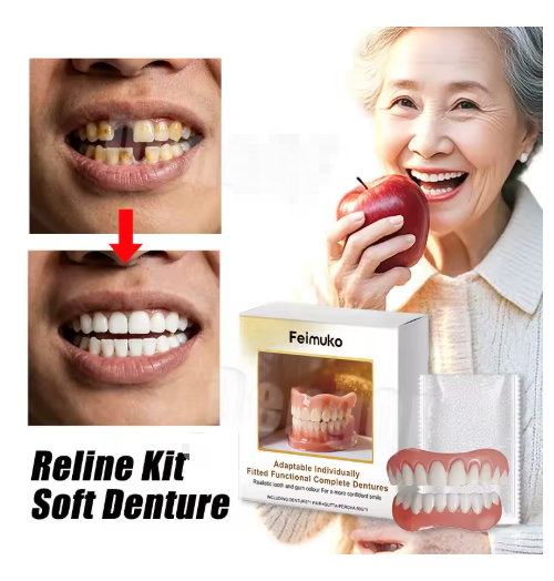 1Pair Feimuko Denture Makeover Kit – Mouldable Full-Mouth Dentures | Comfortable DIY Fitting at Home | Natural, Life-Like Smile