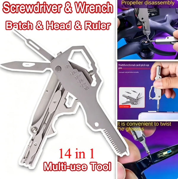 14 IN 1 Mini Multifunctional Keychain Tool Card  Includes SIM Card Ejector/Screwdriver/Wrench/Cutter/Bottle Opener/Ruler Stainless Steel Emergency Repair Essential