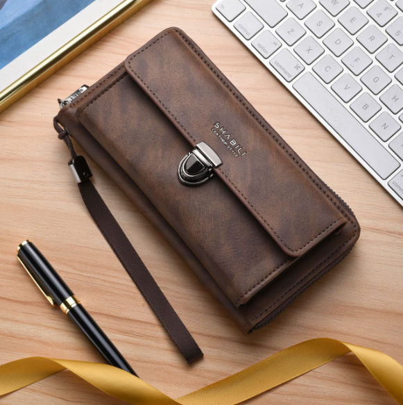 New Long Leather Wallet for Men and Women  Large-Capacity Multifunctional Clutch Bag Casual Zipped and Buckled Mobile Phone Wallet