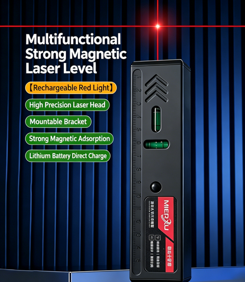 High-precision High-strength Green Cross-line Spirit Level | Dual-axis High-definition Spirit Level with built-in Clear Scale | Strong Magnetic Attachment + Type-C charging